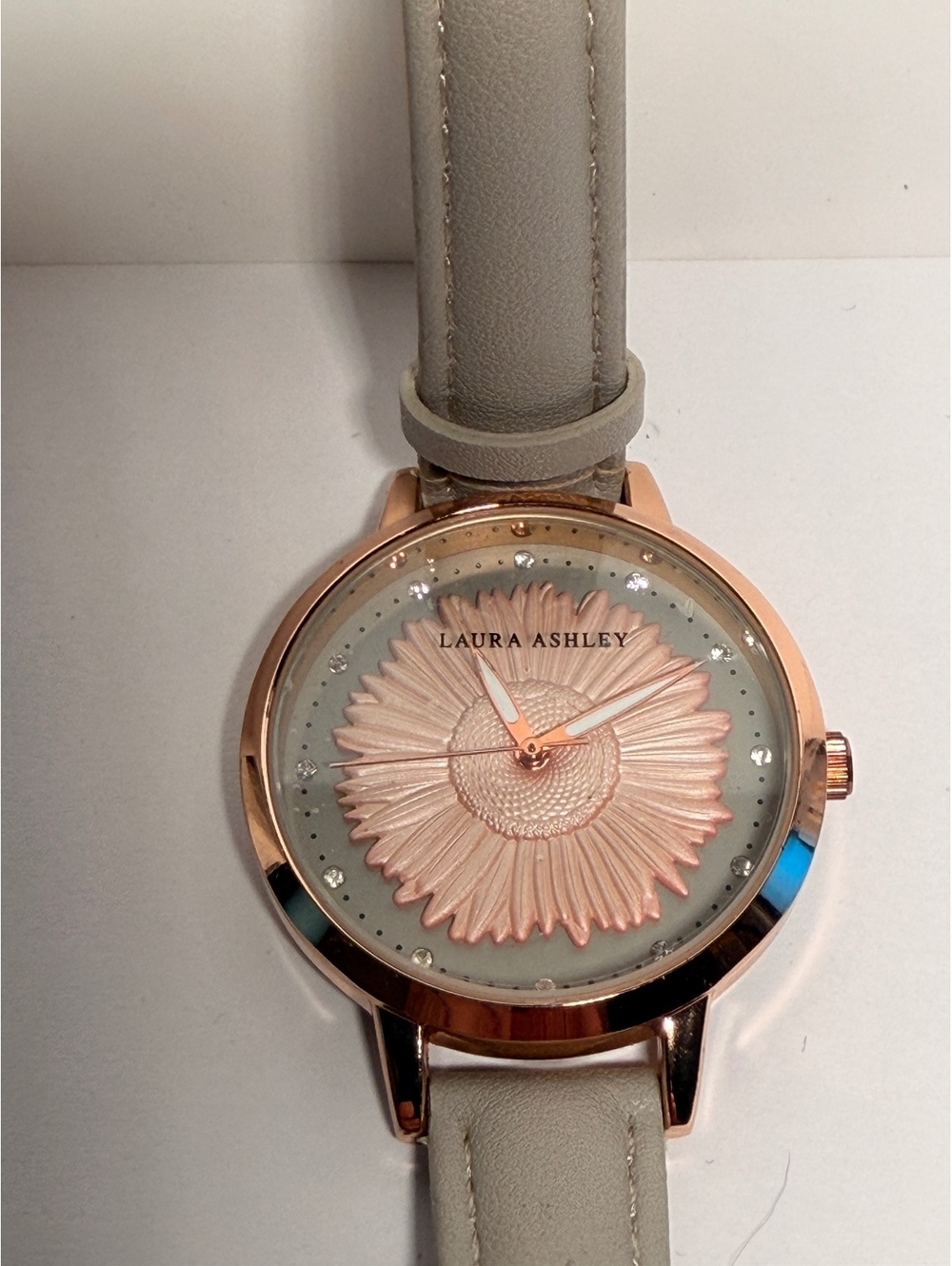 Laura Ashley Women's Floral Dial Watch Rose Gold with Beige Leather Strap